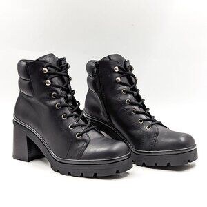 Jeffrey Campbell Women Hikes Black Leather Festival Platform Combat Boots size 9